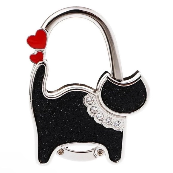 🐈NEW Purse Hook Bag Charm Table Hanger Black Foldable Cute Cat Shape 🛍️ - Picture 1 of 4